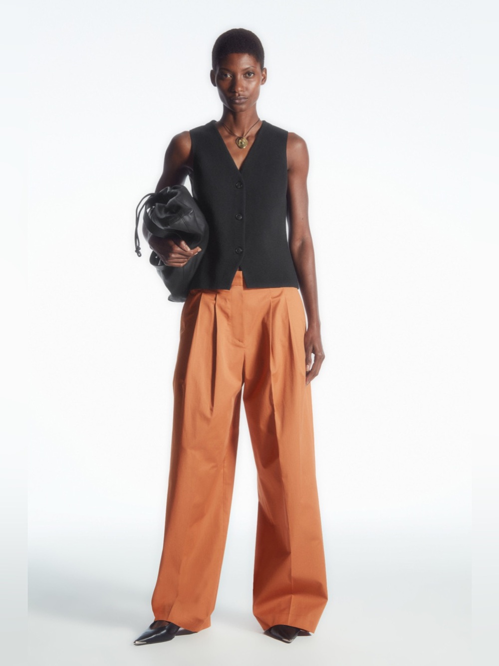 COS Wide-Leg High-Waist Pants in Terracotta